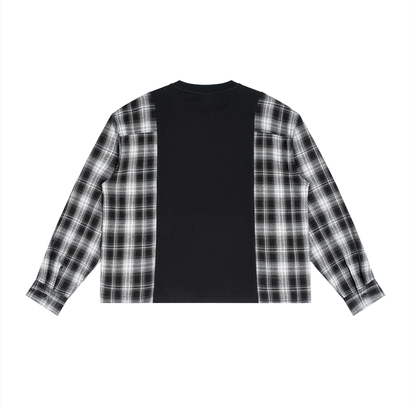Unisex Plaid Panel Long Sleeve T-Shirt