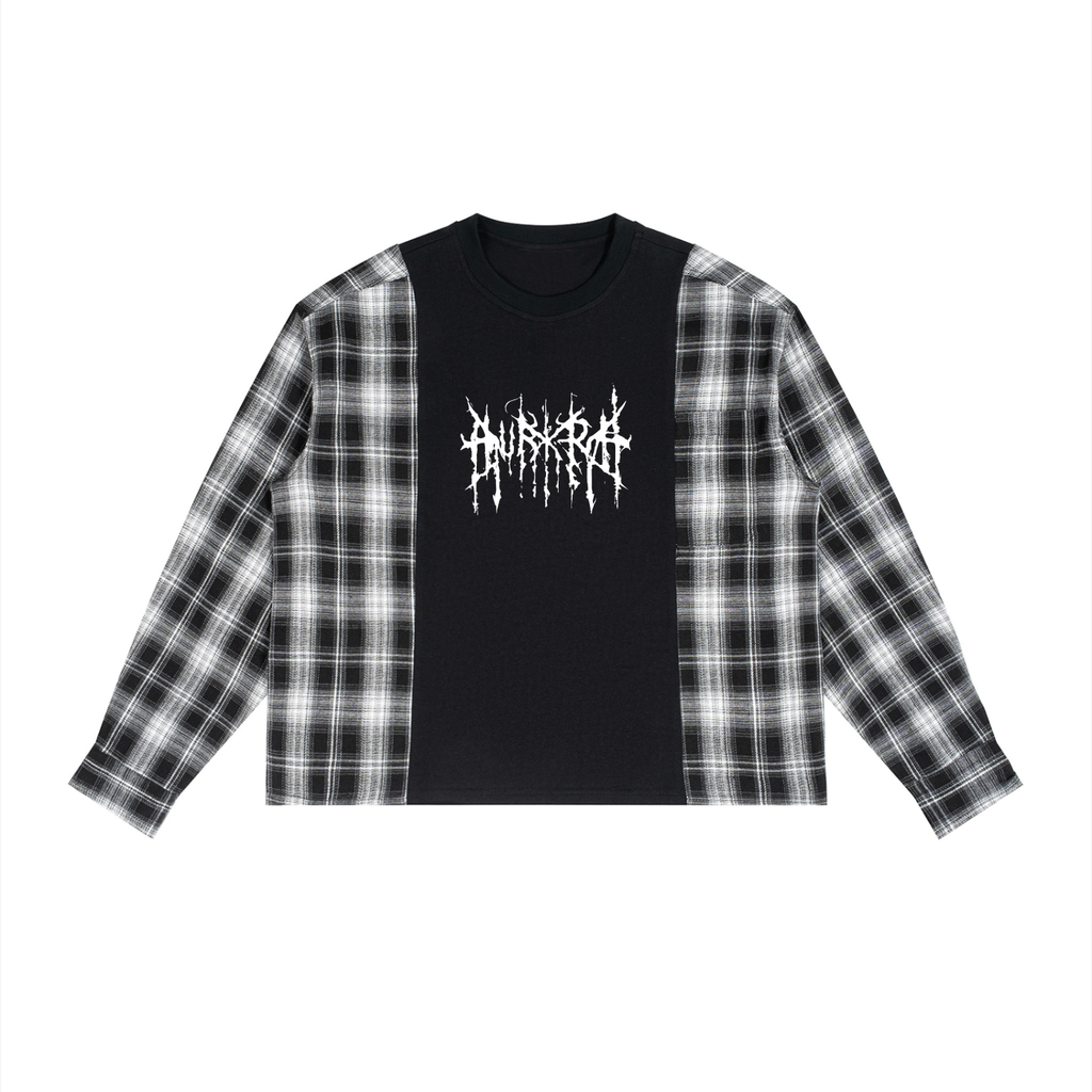 Unisex Plaid Panel Long Sleeve T-Shirt