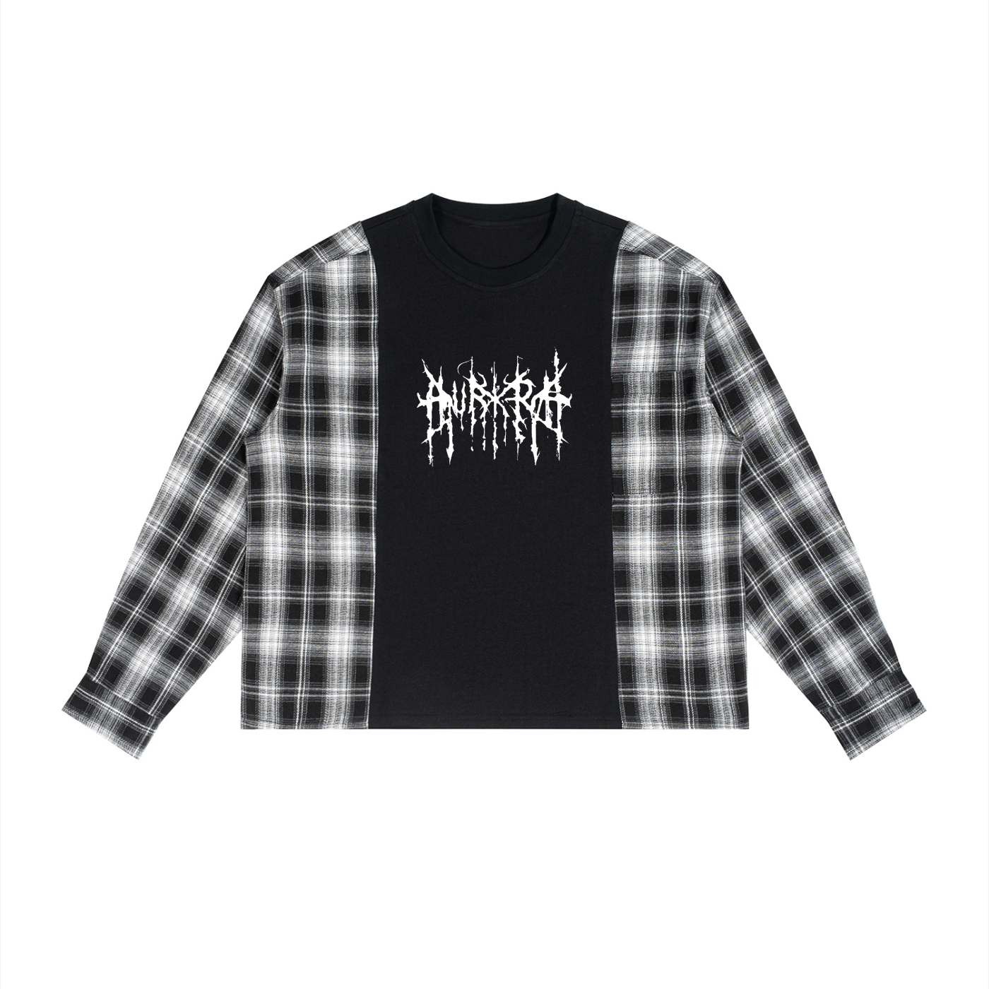 Unisex Plaid Panel Long Sleeve T-Shirt